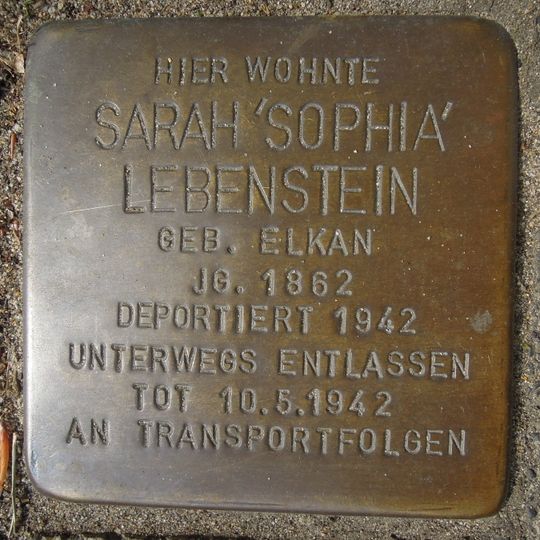 Stolperstein en memoria de Sarah ‚Sophia‘ Lebenstein