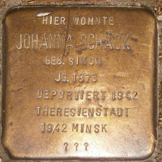 Stolperstein dedicated to Johanna Schack