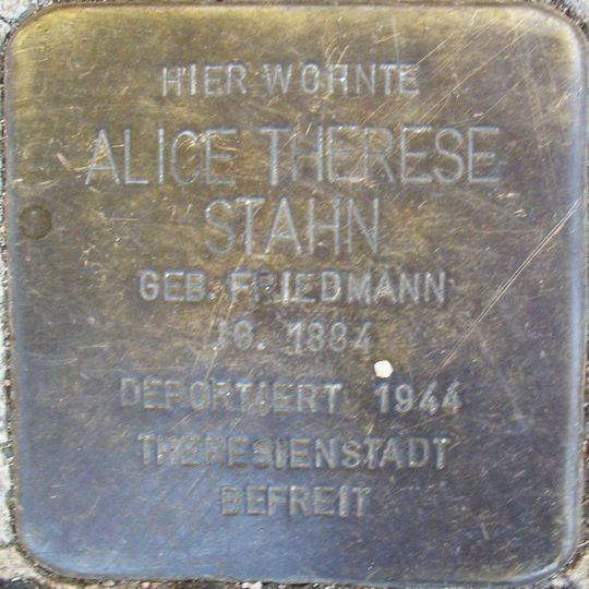 Stolperstein dedicated to Alice Therese Stahn