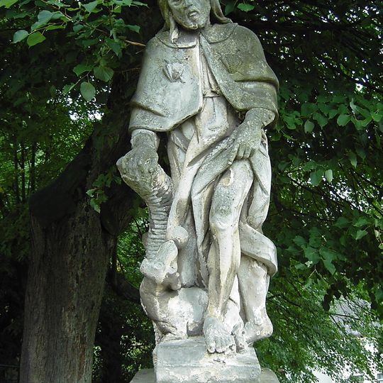 Statue of Saint Roch on the church staircase in Vilémov