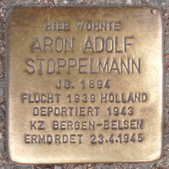 Stolperstein dedicated to Aron Adolf Stoppelmann