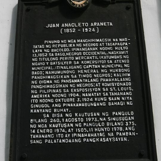 Juan Anacleto Araneta historical marker