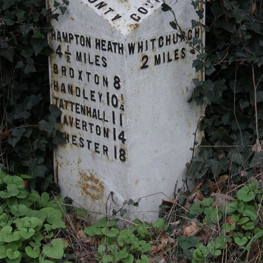 Milepost, N of B5395 jct, Grindley Brook, S of Willey Moor jct