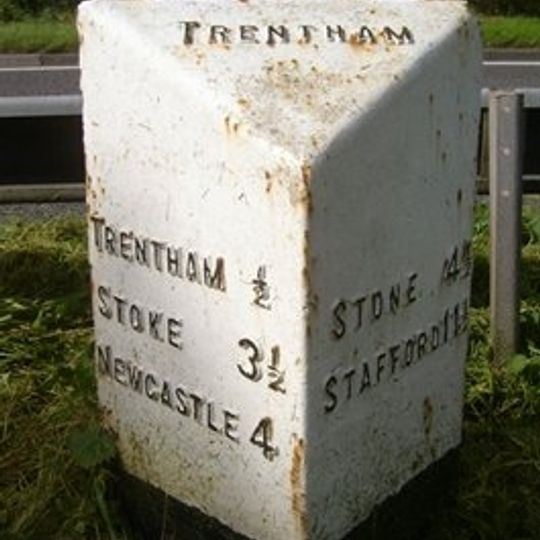 Milepost, S of Trentham Gardens roundabout, on central reservation