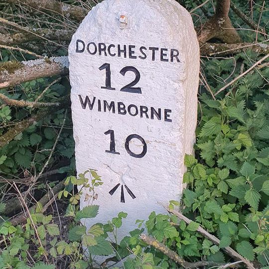 Milestone, east of turning to Winterborne Kingston