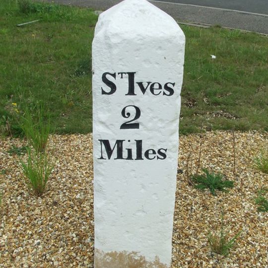 Milestone, 2 miles N of Hilton, S of slip roads to A14