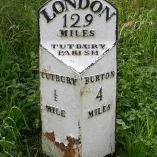Milepost, S end of Tutbury by-pass, just E of on roundabout