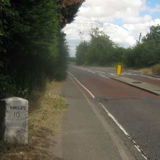 Milestone, Island Road, Upstreet, by No.145 on E edge of village