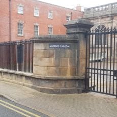 Forecourt wall, gate piers, gates and railings of County Hall