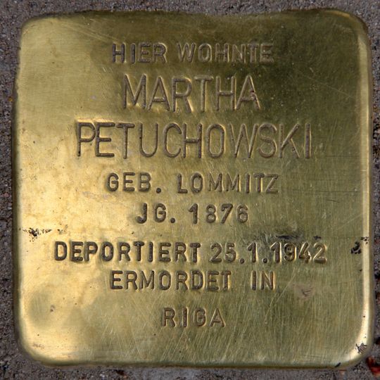 Stolperstein dedicated to Martha Petuchowski