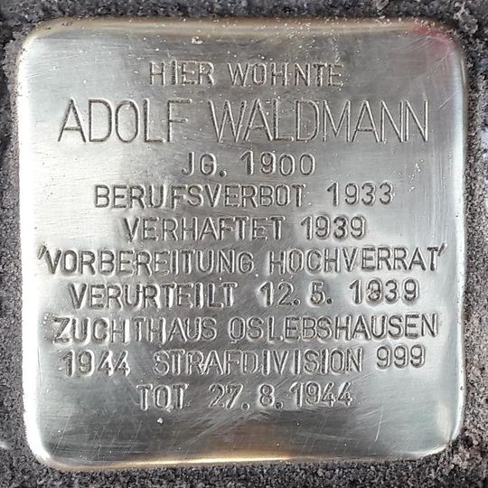 Stolperstein dedicated to Adolf Waldmann