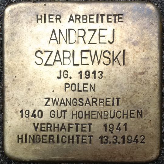 Stolperstein dedicated to Andrzej Szablewski