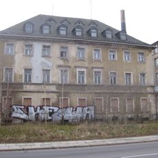 Straßenseitiges Kontor- und Werksgebäude der Firma J. S. Glaeser jr. (nach 1949 Robotron) sowie rückwärtiges Produktionsgebäude einer Fabrik Zwickauer Straße 219