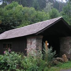 Covered wooden bridge in Pernštejn