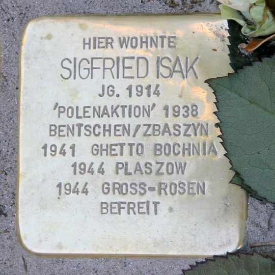 Stolperstein dedicated to Sigfried Isak