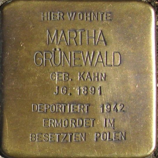 Stolperstein en memoria de Martha Grünewald