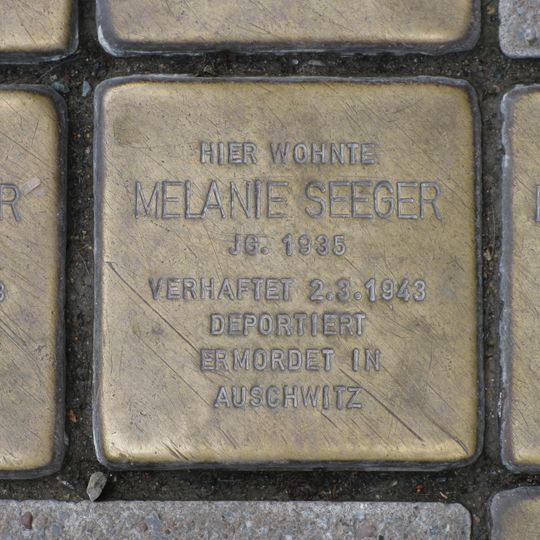Stolperstein dedicated to Melanie Seeger