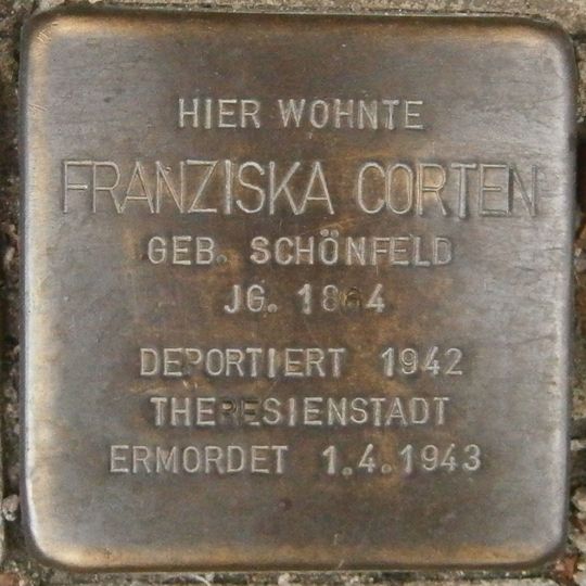 Stolperstein dedicated to Franziska Corten