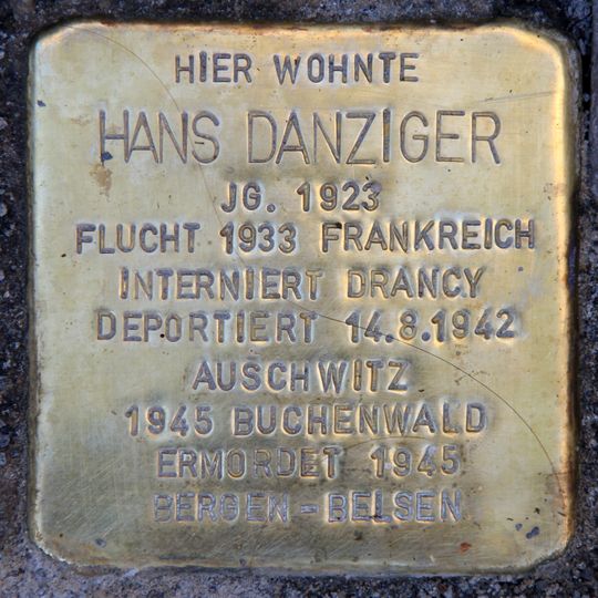 Stolperstein en memoria de Hans Ernst Danziger