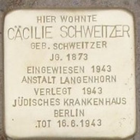 Stolperstein dedicated to Cäcilie Schweitzer