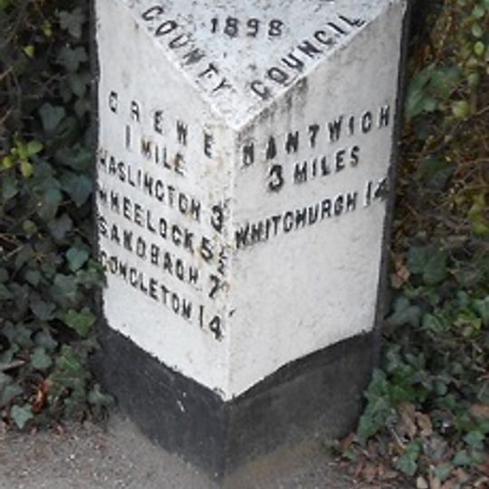 Milepost, Crewe Road; midway between Broughton Lane and Laidon Avenue jcts