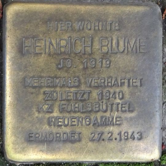 Stolperstein dedicated to Heinrich Blume