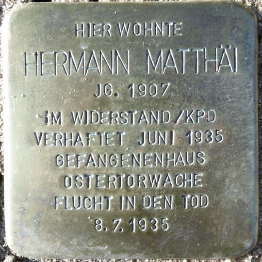 Stolperstein dedicated to Hermann Matthäi