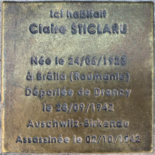Stoleperstein à la mémoire de Claire Sticlaru