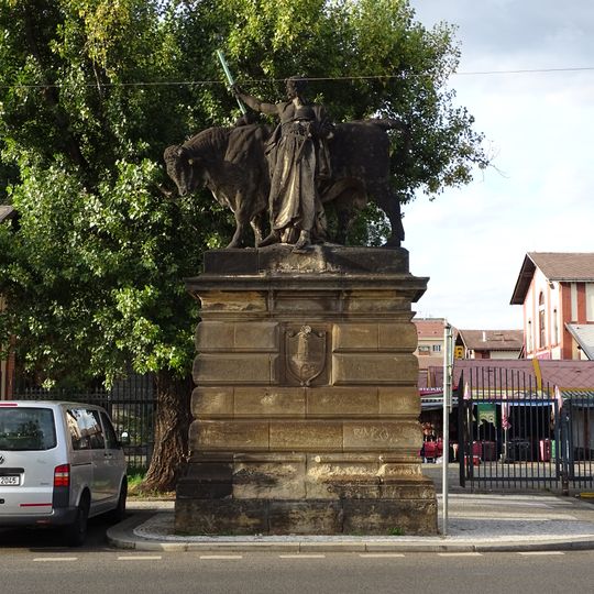 Socha býka s honcem v Holešovicích u bývalých jatek
