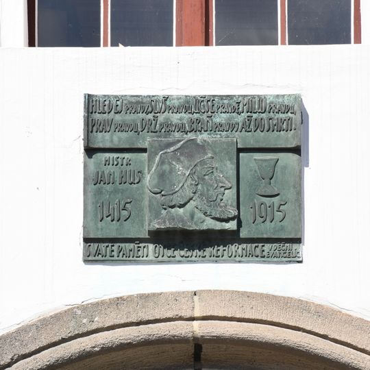 Plaque to Jan Hus on the evangelical church in Libčice nad Vltavou