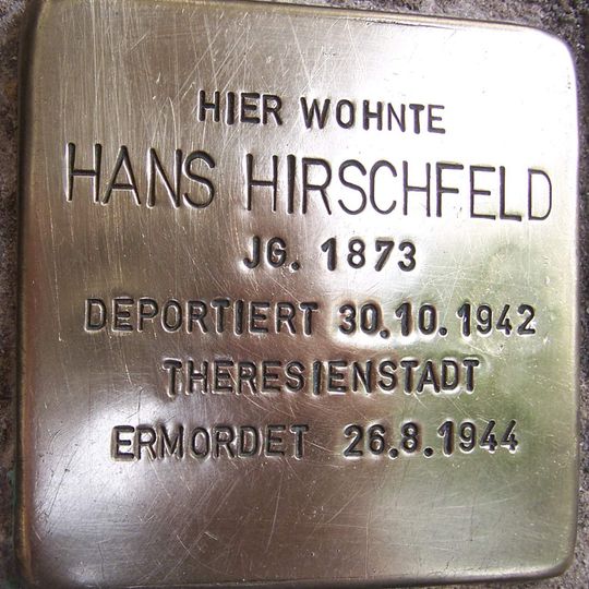 Stolperstein dedicated to Hans Hirschfeld