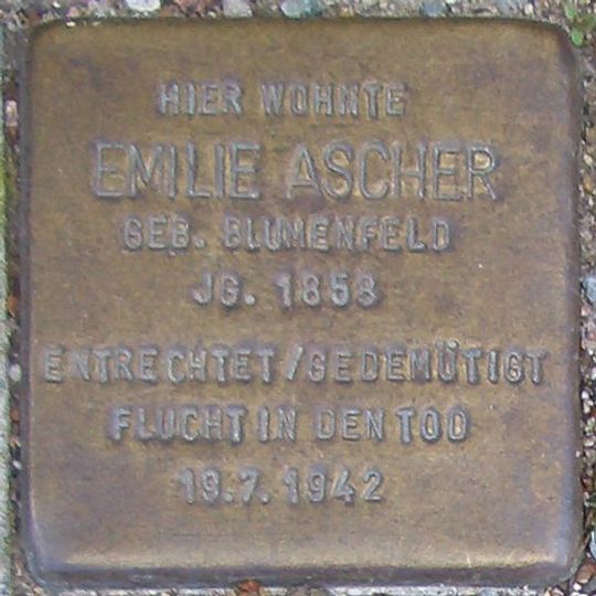 Stolperstein dedicated to Emilie Ascher
