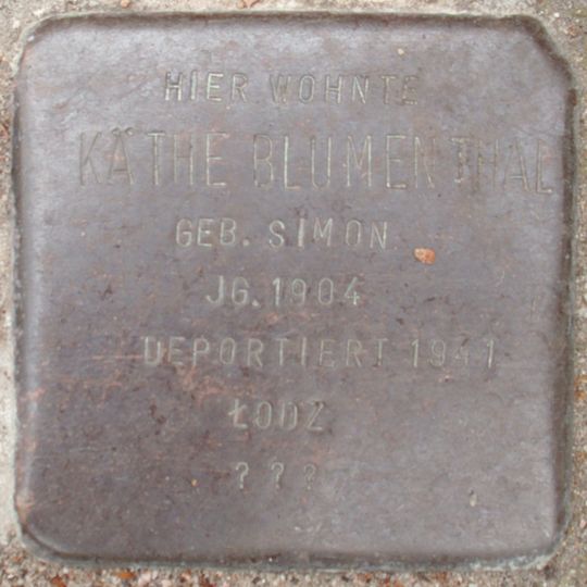 Stolperstein dedicated to Käthe Blumenthal
