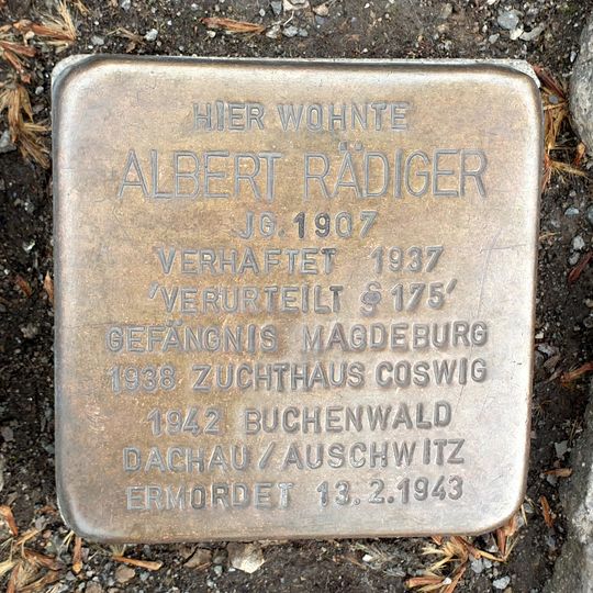 Stolperstein à la mémoire de Albert Karl Heinrich Rädiger