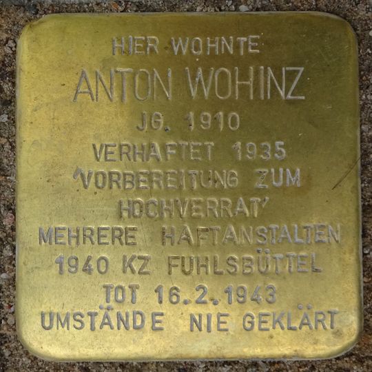 Stolperstein en memoria de Anton Wohinz