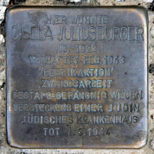 Stolperstein dedicated to Gisela Juliusburger