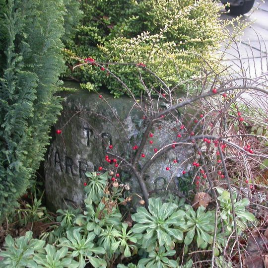 Milestone, Liverpool Road, Hollins Green; opp. Ye Olde Red Lion in garden of no 505