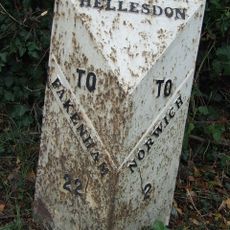 Milepost, 190yds W of entrance to Royal Norwich Golf Club. Opp. school playing fields