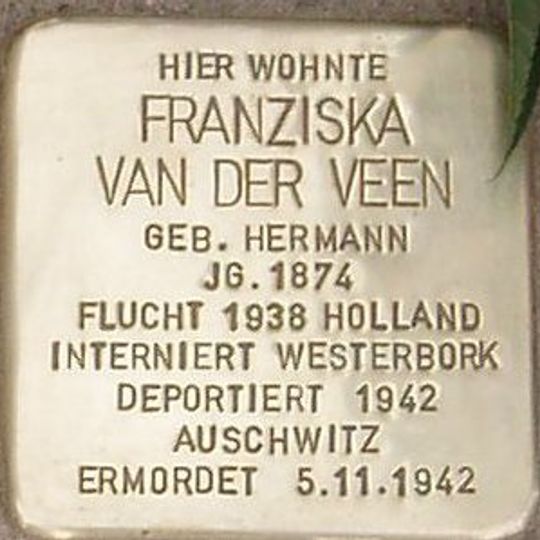 Stolperstein dedicated to Franziska van der Veen