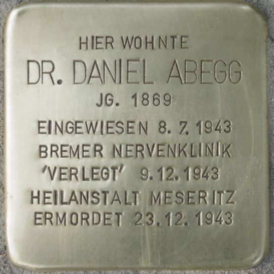 Stolperstein dedicated to Daniel Abegg