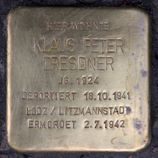 Stolperstein dedicated to Klaus Peter Dresdner