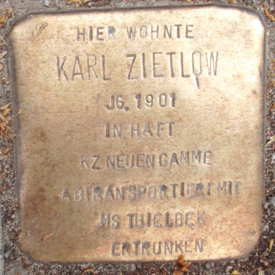 Stolperstein dedicated to Karl Zietlow