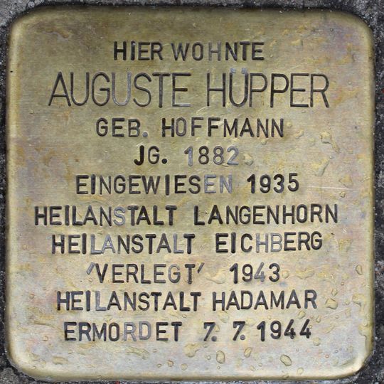 Stolperstein dedicated to Auguste Hüpper