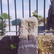 Milestone, carved stone post, Skipton Road, Bilton, in front of Bilton Grange school