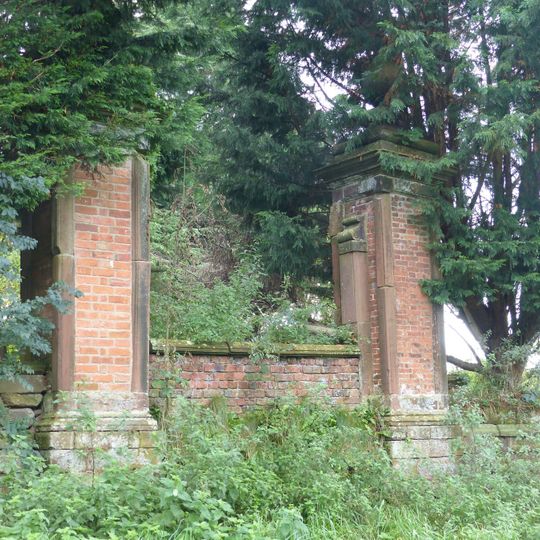 Roadside wall and gatepiers, and the west terrace walls at Utkinton Hall