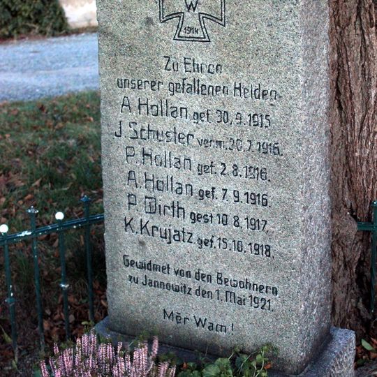 Monument to the fallen of the First World War Jannowitz