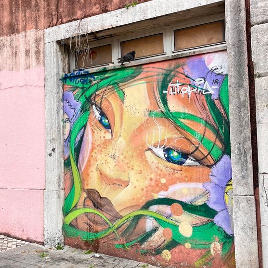 Mural by Mariana Duarte Santos of a grocer in the 50s