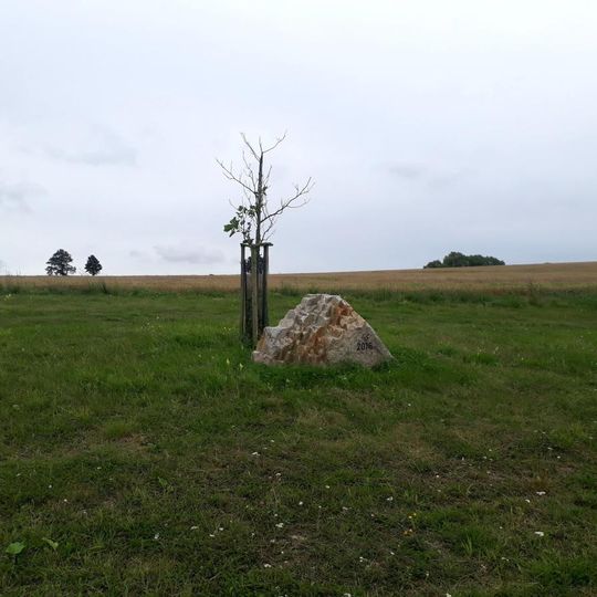 Památný kámen s datem výstavby tůně západně od Popovic