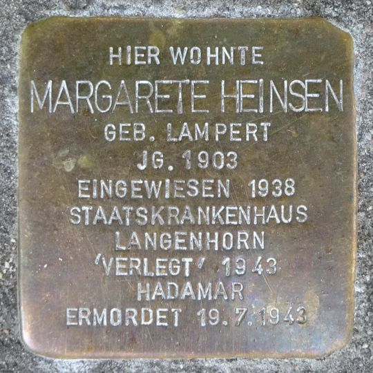 Stolperstein en memoria de Margarete Heinsen