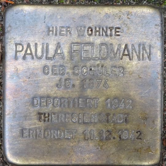 Stolperstein dedicated to Paula Feldmann